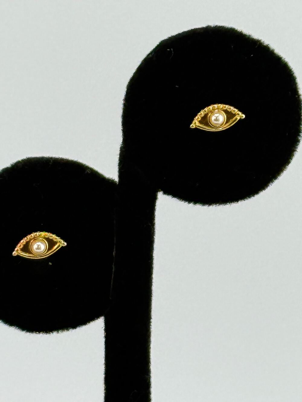 Namaste Handmade 18k Gold Plated Pearl 'Evil Eye 2.0' Stud Earrings